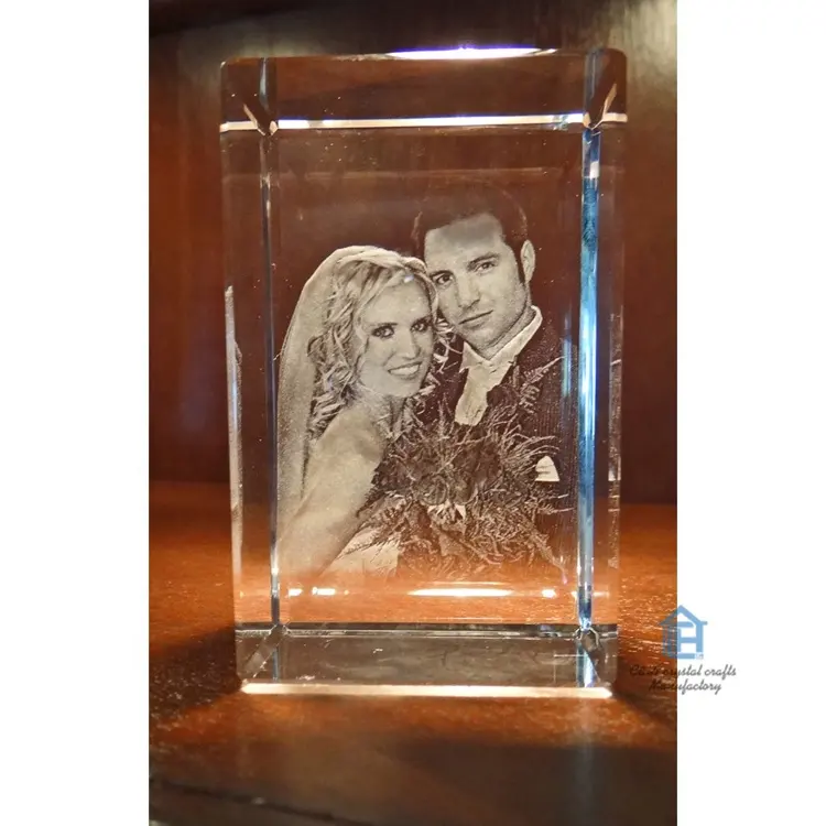 Cubo de cristal grabado con láser 3d personalizado, marco de fotos, foto 3d, Cubo de cristal para recuerdo de boda/regalo de Navidad