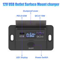 Prise de charge USB 65W PD3.0 et 18W QC avec interrupteur à bouton et voltmètre LED pour camping-car, bateau, camion 12V/24V
