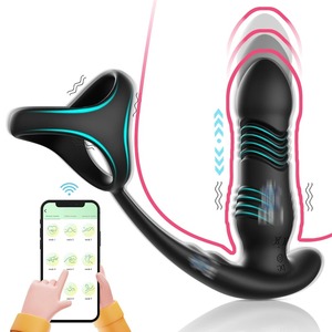 Stoßender Prostata-Massagegerät Analvibrator mit App-Bluetooth-Fernbedienung Butt-Plug-Vibratoren Verzögerungsringe für die Ejakulation Sexspielzeug für Männer - Product Image 1