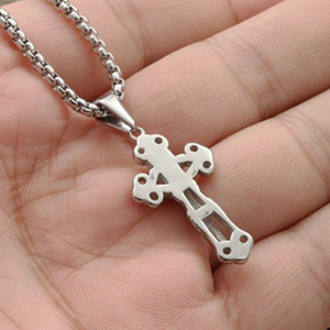 Stainless Steel Cross Pendant With Jesus Figure For Men Punk Style Necklace GF2050 - Product Image 2