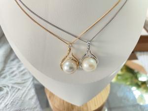 Collar de oro auténtico de 14 quilates clásico al por mayor con perla con diamante cultivado en laboratorio para la fabricación de joyas disponible en oro blanco amarillo - Product Image 3