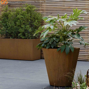 Jardinière carrée en acier Corten de 90 cm de hauteur, pot de fleurs rustique pour jardin, auto-arrosant, écologique, pour l'aménagement extérieur, commande en gros - Product Image 1