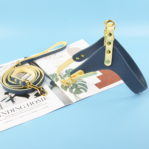 キングミングカスタムブルーY字型PUレザー犬用リーシュハーネスソフトネオプレンデザインレザー犬用ハーネスセット小型犬用 - Product Image 1