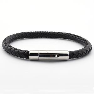 Gelang Pengencang Jepret Kulit Baja Tahan Karat Pria, Desain Sederhana Klasik - Product Image 1