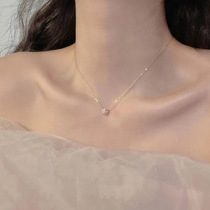 Women's Diamond Pendant Necklace Round Brilliant Cut Minimalist Luxury Style Everyday Wear Clavicle Chain - Product Image 3