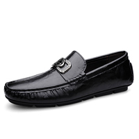 Mocassins élégants en cuir marron pour hommes avec boucle en métal Mocassins en cuir confortables Chaussures de conduite pour hommes Chaussures d'affaires décontractées