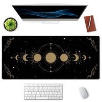 Tapis de bureau Phase de lune, carte lunaire du cycle de la lune céleste en or, tapis de souris de jeu étendu du zodiaque astronomique mystique 35.5x15.7 pouces