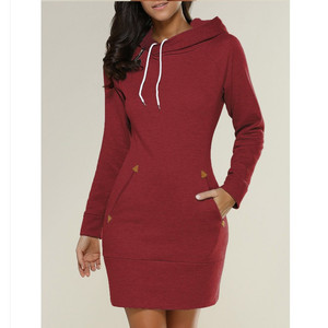 Abito da donna con cappuccio tinta unita e taglie forti - Product Image 1