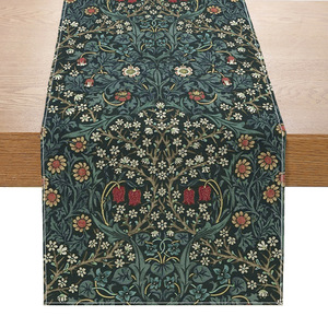 Camino de mesa con estampado retro de plantas y flores verdes de la - Product Image 6