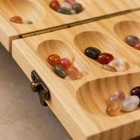 Jeu de Mancala en bois personnalisé de luxe avec logo, pierres naturelles, plateau pliable, jeu de logique pour enfants, cadeau familial
