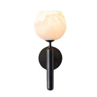 Applique murale moderne et simple en laiton en forme de bourgeon de fleur, luxe naturel en albâtre pour hôtel, villa, salon, chambre à coucher, source de lumière LED