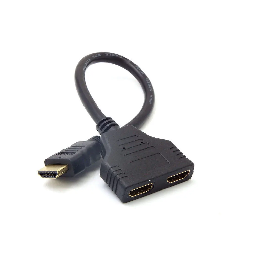 عالية الجودة HDMI 1 الذكور إلى 2 شاحن أنثي 1in 2 خارج الموزع الثورة حافلة مزدوجة تقسيم الشاشة تحويل خط HDTV كابل