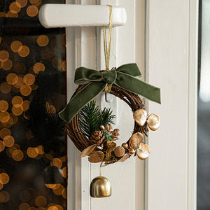 New Year's Hanging Iron Metal Scene Decorations <b>Christmas</b> Tree <b>Wreath</b> <b>Door</b> Decoration with Rattan Accents - Product Image 4