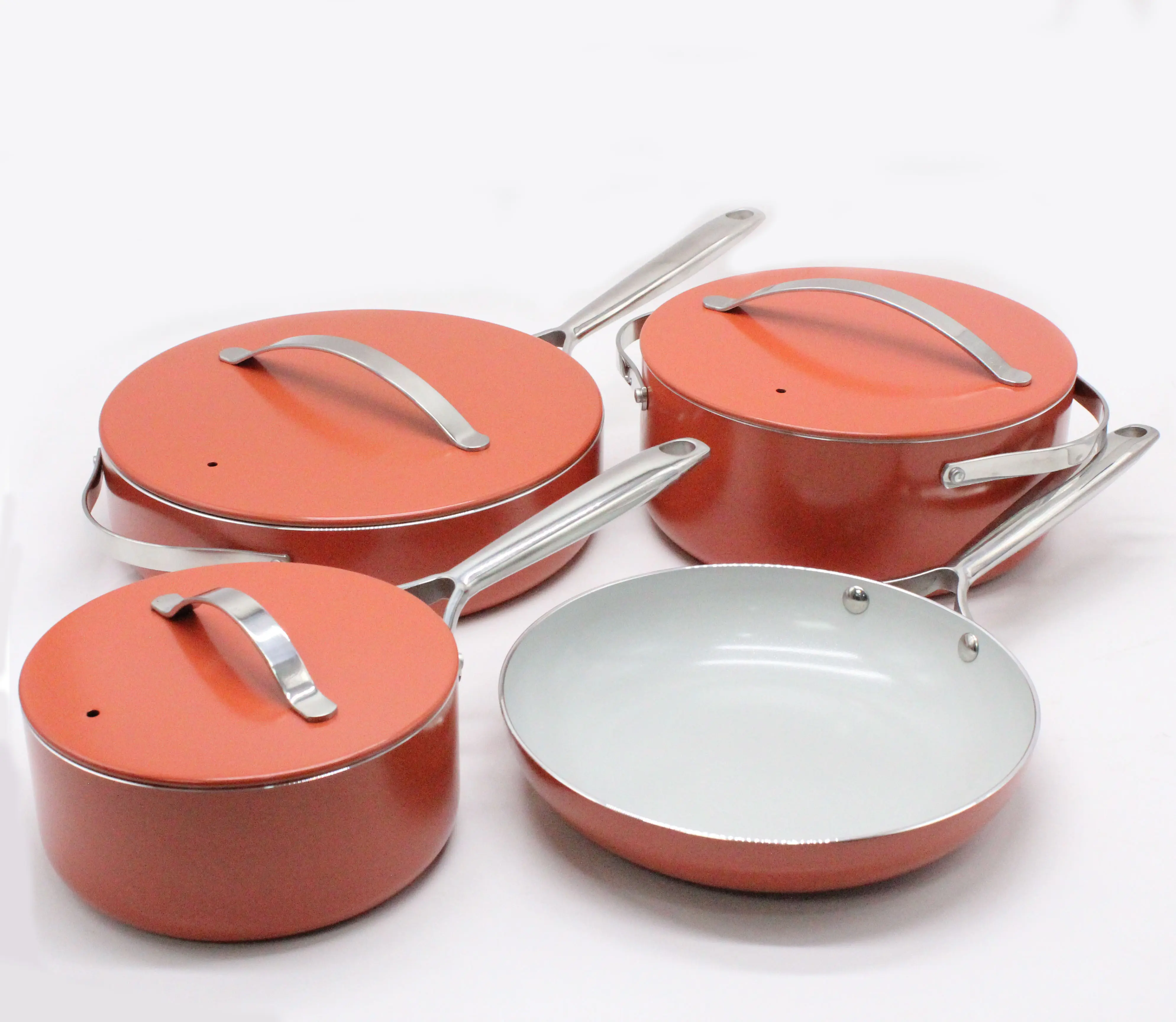 Hot Selling 4pcs Ceramic Coating Nonstick Aluminum Fry Pan& Sauce Pot Cookware sets Kitchenware sets With S/S Handle New Arrival