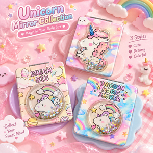 Horse Magic Shaker Quicksand Compact <b>Mirror</b> 3D Liquid Window Rainbow Floating Star Glitter Rectangular Pocket Makeup <b>Mirror</b> Bulk - Product Image 1