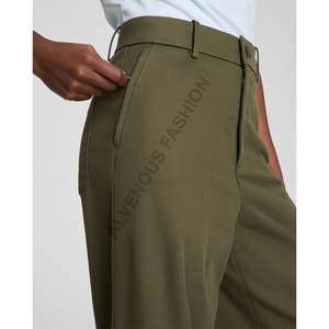 Pantalones de Sarga Tejida Antiarrugas de Color Liso de Corte Regular para Primavera, de Alta Calidad, Casuales para Mujer, con Estampado por Descarga, 100% Algodón - Product Image 4