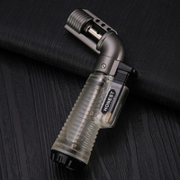 Briquet à flamme jet coupe-vent personnalisé avec logo, briquet électronique transparent gonflable en plastique au butane pour cadeau de la Saint-Valentin