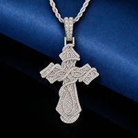 Collier chaîne en corde avec pendentif croix en alliage et strass, couleur argentée, en stock, vente en gros, bijoux tendance