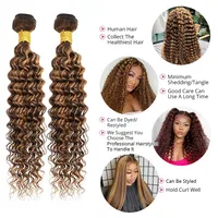 Extensions de cheveux bouclés brésiliens Deep Wave Highlight 4/27, blond miel, marron, tissage double trame, pour une pose parfaite