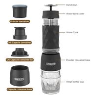 Nouvelle cafetière portable 3 en 1 pour l'extérieur avec recharge USB, compatible avec les capsules et les dosettes de café moulu, pour les voyages et le camping
