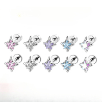 Piercing d'oreille étoile en cuivre et zircone cubique, coloré, pour cartilage, hélix, tragus, bijoux de corps tendance, vente en gros personnalisée, fournisseur OEM