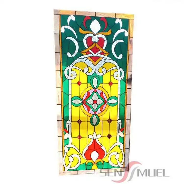 Grosir kustom berwarna kaca gereja dalam Tiffany gaya Retro dihiasi pintu dan panel jendela kubah