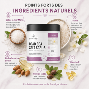 Exfoliante Corporal Premium de Belleza Natural, Suave e Hidratante para Piel Seca, Suaviza la Piel, Apto para Todo Tipo de Piel, ODM/OEM, con Jazmín y Sal del Mar Muerto - Product Image 4