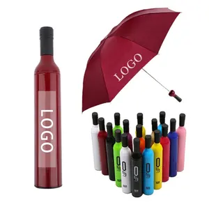 Cadeau compact pliable coupe-vent Anti-UV pluie soleil forme bouteille de vin parapluie avec logo imprimé