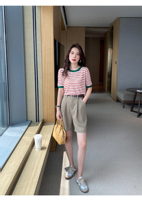 Suéteres Casuales de <span class=keywords><strong>Punto</strong></span> a Rayas para <span class=keywords><strong>Mujer</strong></span>, Moda de Verano, <span class=keywords><strong>Manga</strong></span> <span class=keywords><strong>Corta</strong></span>, Holgados, Venta al Por Mayor - Product Image 5