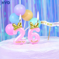 Velas de Cumpleaños Personalizadas 2026 con Lazo Decorativo, Ecológicas, Color Rosa, con Recubrimiento Metálico para Decoración de Pasteles