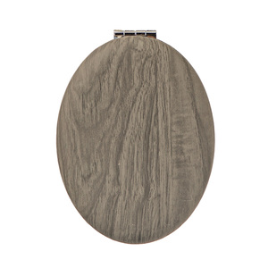 Gray Wood Grain PU Leather Oval <b>Compact</b> <b>Mirror</b> Silver Electroplated Metal Frame Folding Dual Sided Pocket Makeup Vanity <b>Mirror</b> - Product Image 1
