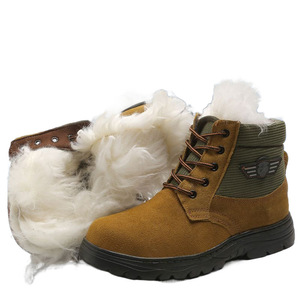 Men's Warm Wool Snow <b>Boots</b> High Top <b>Leather</b> Winter <b>Work</b> Shoes Mid Heel Front Laces Solid Color - Product Image 1