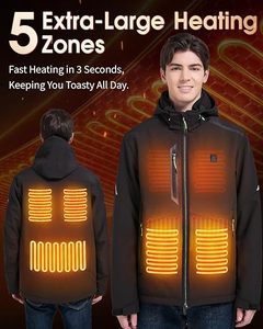 Giacca Riscaldata per Uomo con Batteria 12V, 5 Zone di Riscaldamento Grandi, Cappotto Termico in Softshell con Protezione dal Surriscaldamento e Cappuccio Staccabile - Product Image 2