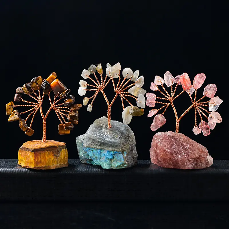 Batu kristal Keberuntungan alami, batu uang pohon kehidupan, batu permata Feng Shui untuk dekorasi meja kantor rumah