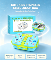 Boîte à bento en acier inoxydable pour enfants Hong Ling, 2/3 compartiments, anti-fuite, avec couverts, pour les enfants à l'école