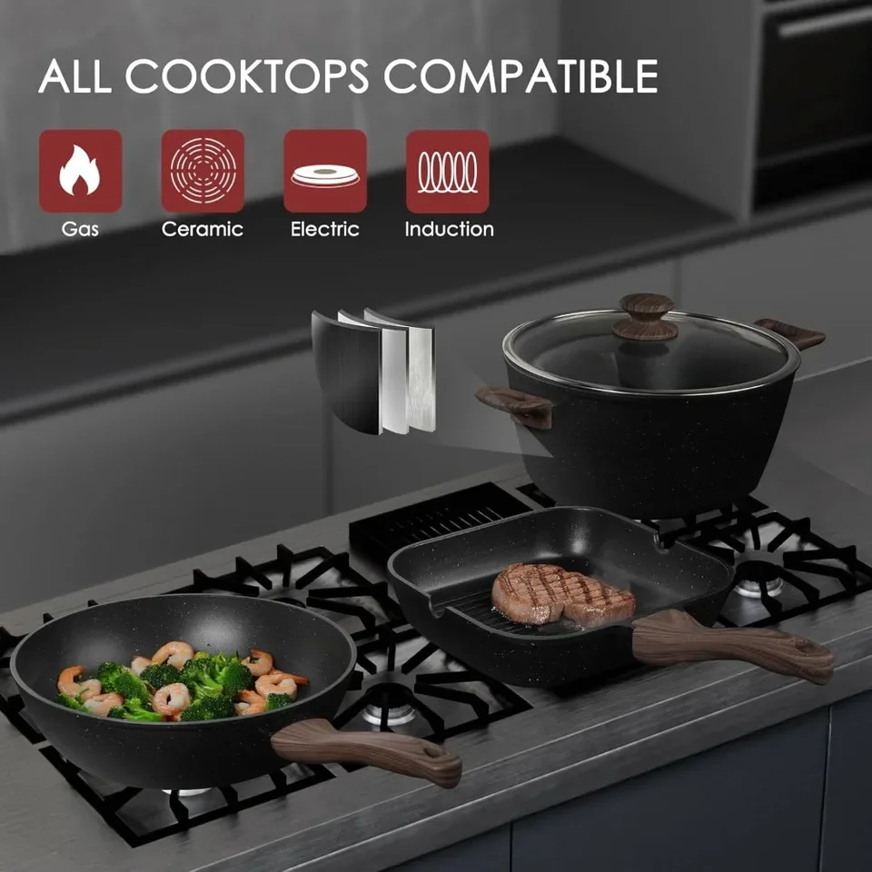 Pots Pans 31-Piece Non-Stick Kitchen Cookware Set with Grill Pan Saucepan Baking Sheet Utensils Bakelite Hand Grip · image 4