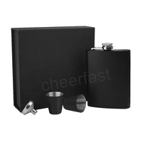 Coffret Cadeau Gourde Isotherme Personnalisée Anti-Fuite avec 2 Tasses et Entonnoir – Gourdes à Liqueur en Acier Inoxydable Noir et Marron 8oz