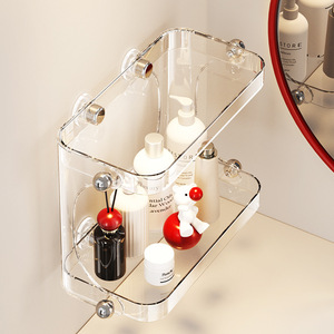 Bathroom Storage Rack Wall Mounted 2 Tier Clear <b>Acrylic</b> Cosmetic Organizer For Vanity With Durable Design - Product Image 2