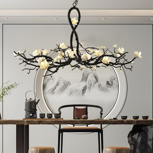 โคมไฟระย้าทองแดงแท้สไตล์จีนใหม่แบบวาบิซาบิ ลายกิ่งไม้และดอกไม้ สำหรับห้องนั่งเล่น - Product Image 2