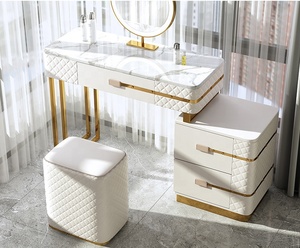 Mobilier moderne de chambre à coucher Commodes en cuir blanc Armoire en MDF avec miroir et tabouret <span class=keywords><strong>coiffeuse</strong></span> pour maison hôtel - Product Image 4