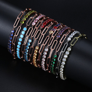 Gold Plated Matrix Paperclip <b>Bracelets</b> Multi-Color Gem Links for Daily Fashion & Holiday Gifting Trendy Layering for Parties - Product Image 3