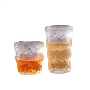 Japanese Style 300Ml 380Ml Whisky Glass Thicken Heavy Base Texture Frosted Green Color Glacier Whiskey Glass