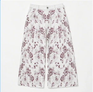 Pantalones vaqueros anchos blancos vintage <span class=keywords><strong>para</strong></span> <span class=keywords><strong>hombre</strong></span> Wangsheng con bordado floral burdeos en toda la prenda, ajuste holgado, estilo desgastado y resistente, pantalones ligeros. - Product Image 1