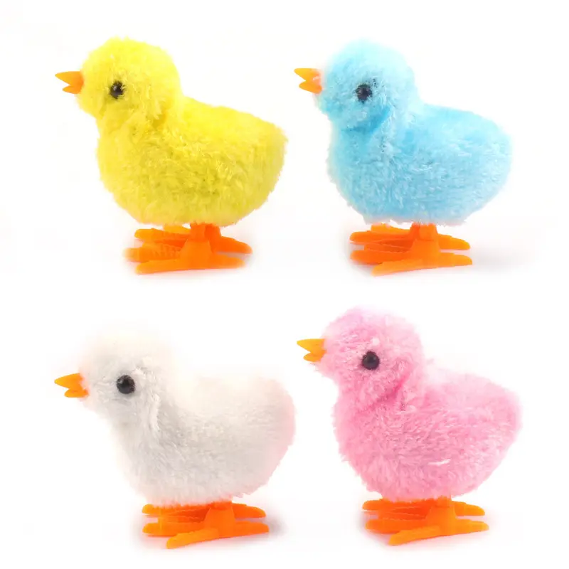 Allogogo High Quality CPC Jumping Chicks Shaped Plush Toys Easter Wind-Up Toys Colorful Clockwork Small Toys for kids Children
