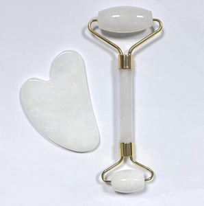 Ensemble de rouleau de massage et d'outil de grattage Gua Sha en jade blanc naturel - Product Image 4