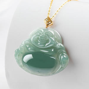 Pendentif Bouddha en jadéite naturelle du Myanmar, or 18 carats incrusté, bijoux féminins élégants, certificat d'évaluation inclus D040/D041 - Product Image 3