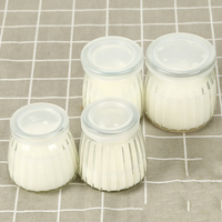Pot en verre vide à rayures verticales pour pudding, qualité alimentaire, 100ml, 150ml, 200ml, réutilisable, pour yaourt et desserts, avec couvercle en plastique