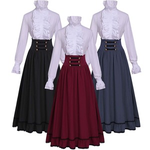 Conjunto de 2 Piezas de Camisa y Falda Elegante para Mujer, Estilo Victoriano, <span class=keywords><strong>Medieval</strong></span> y Renacentista, WDEC-050 - Product Image 1