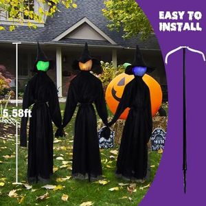 DAMAI 3 Pcs Halloween Holding Hands Witches Decoration with Light and Scary Screaming Voice for Yard Haunted House Decoration - Product Image 5