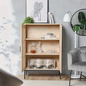 Combohome Rattan <strong>Sideboard</strong> - Tall Storage Cabinet for Living Room &amp; Hallway - <strong>Wicker</strong> 2 Door Cupboard - Product Image 2